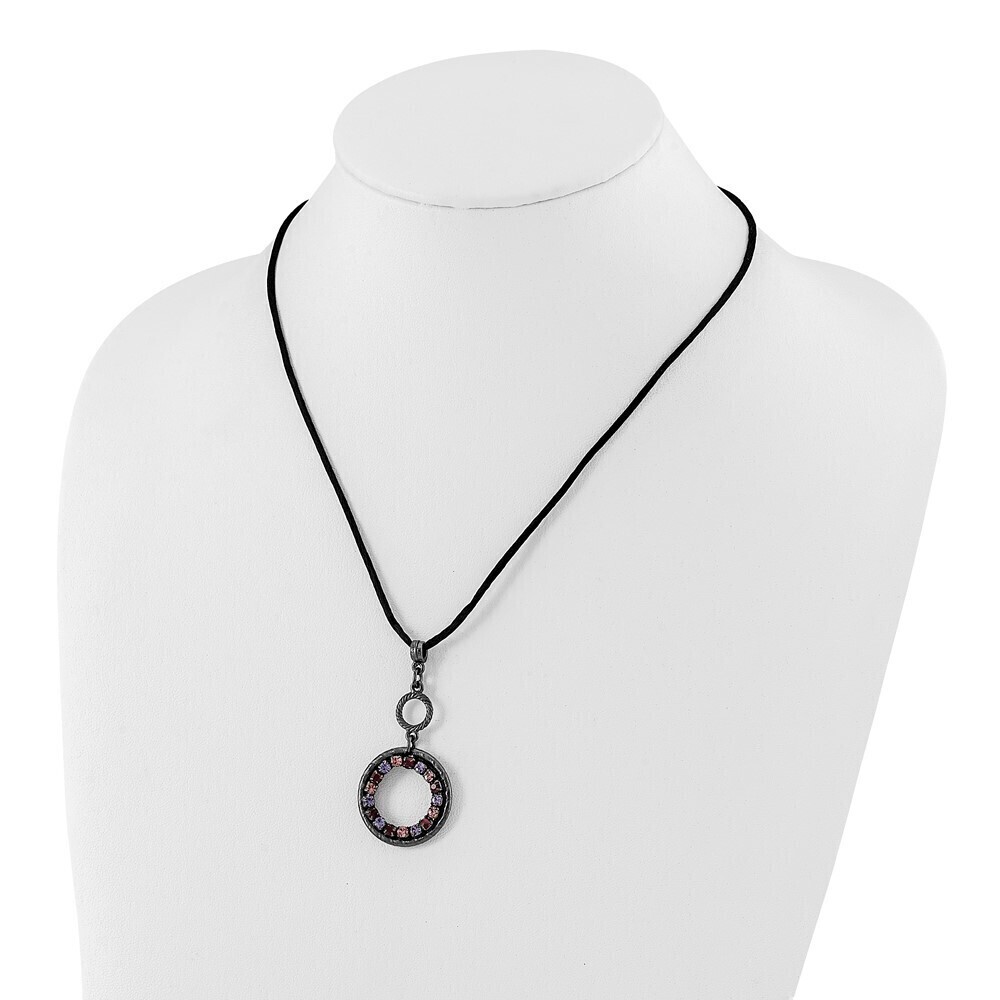 Pink, Purple Crystal Double Circle Adj. 16" Satin Cord Necklace - Picture 3 of 3